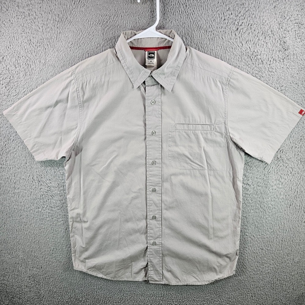 The North Face Mens Gray Pinstripe Short Sleeve Button Up Shirt Size Medium